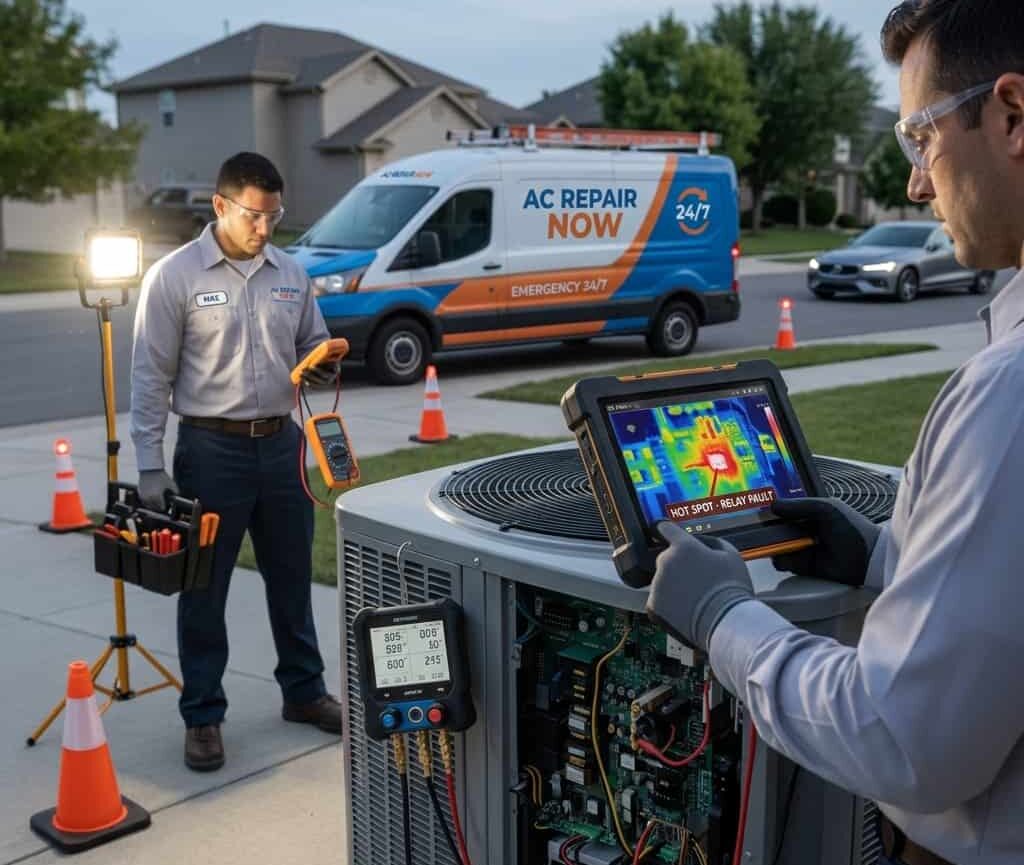 two-HVAC-technicians-performing-ac-repair-near-me